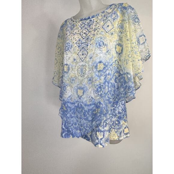 Hearts of Palm Women's Tropical Forest Print Knit Top Front Beads Size Large - Picture 2 of 9